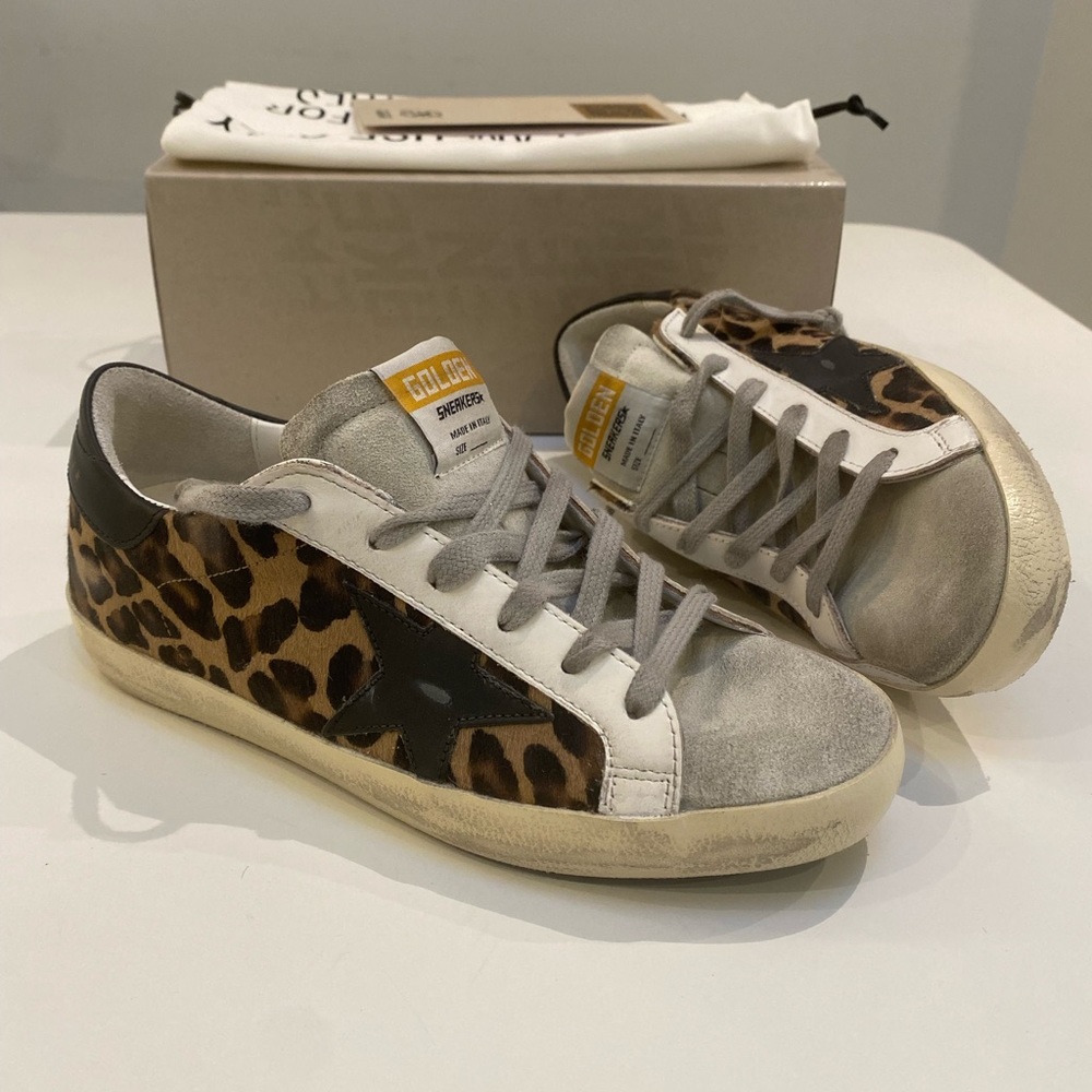 Golden Goose Superstar Sneaker in Leopard/Black Leather sz 37 New in Box - Picture 11 of 11